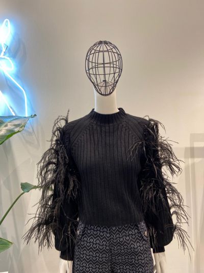 Ribbed sweater with feathers 