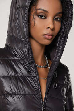 Long down jacket with hood